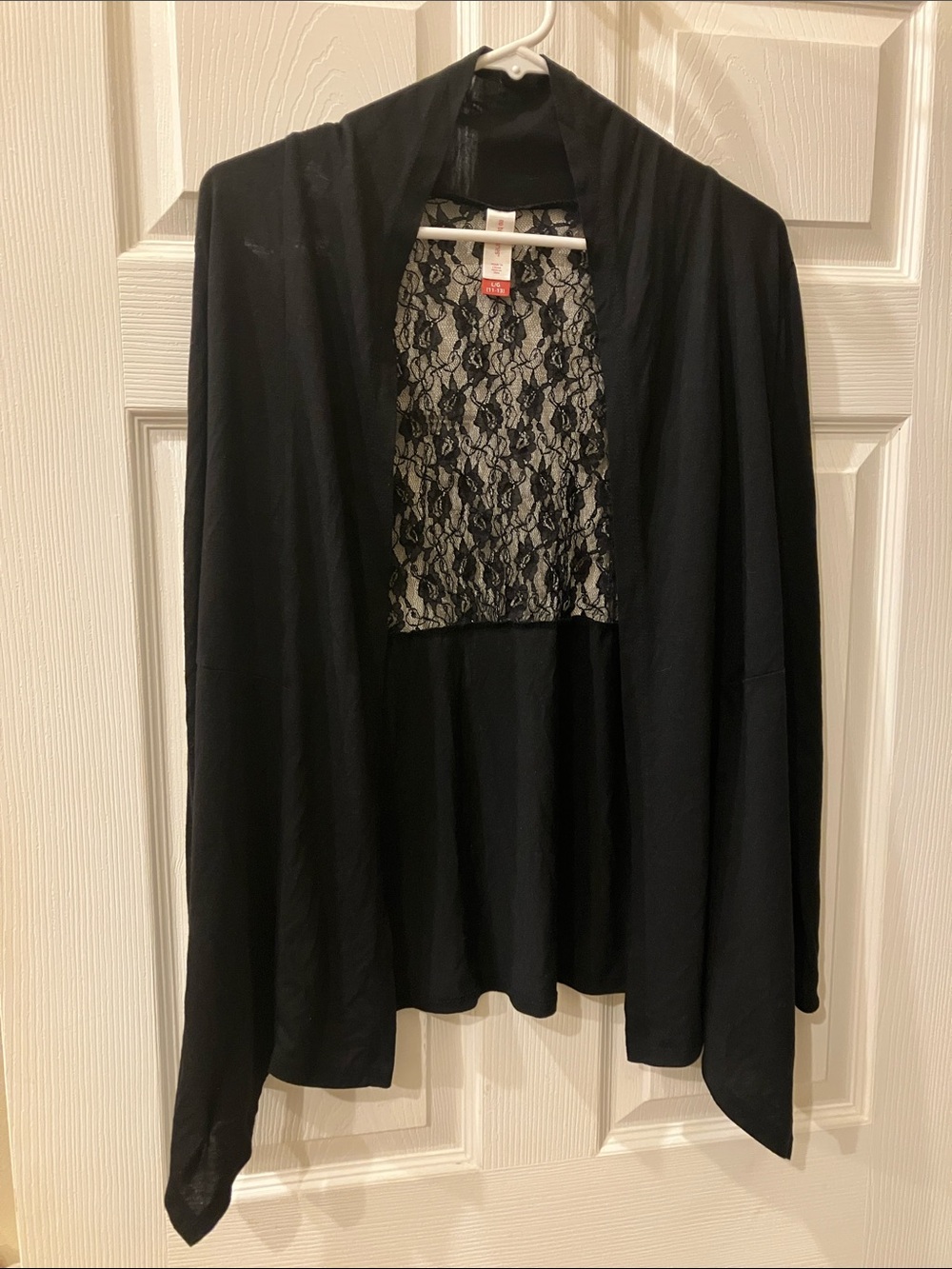 No Boundaries Black Open-Front Cardigan with Lace Back